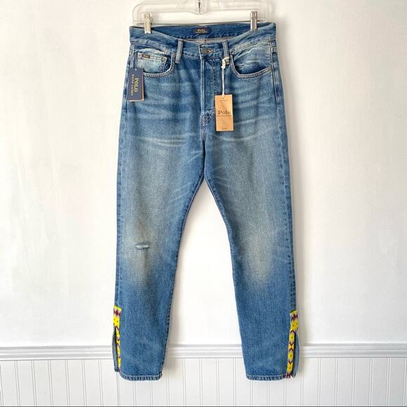 Polo Ralph Lauren The Callen High Rise Slim Button Fly Beaded Navajo Ankle Jeans